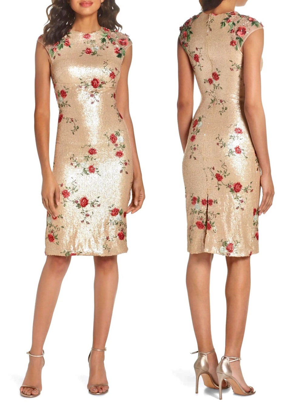 Mac Duggal 40857B Floral Embroidered Sequin Sheath Dress 8 New Gown Formal